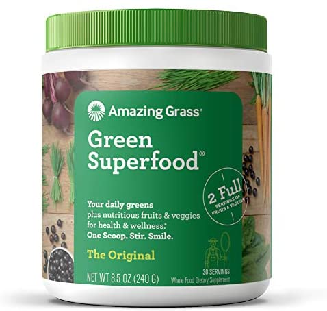 Amazing Grass Green Superfood: Super Greens Powder with Spirulina, Chlorella, Digestive Enzymes & Probiotics, Original, 30 Servings