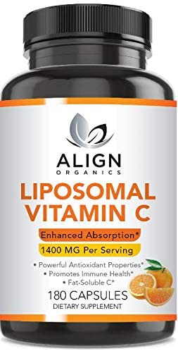 Align Organics Liposomal Vitamin C Dietary Supplement 1400mg- 180 Capsules- Supports Immunity- Non GMO- Gluten Free