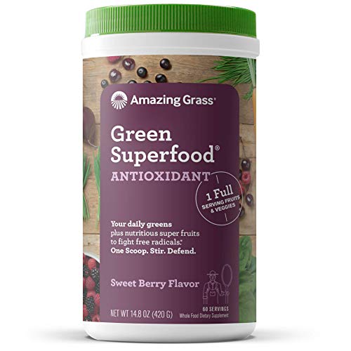 Amazing Grass Green Superfood Antioxidant: Organic Plant Based Antioxidant and Wheat Grass Powder for full body recovery, 8 servings of Fruits and Veggies per Scoop, Sweet Berry Flavor, 60 Servings