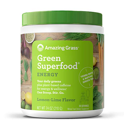 Amazing Grass Green Superfood Energy: Super Greens Powder & Plant Based Caffeine with Matcha Green Tea, Lemon Lime, 30 Servings