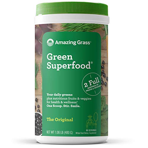 Amazing Grass Green Superfood: Super Greens Powder with Spirulina, Chlorella, Digestive Enzymes & Probiotics, Original, 60 Servings