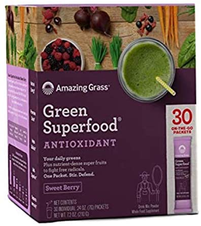 Amazing Grass green superfood sweet berry antioxidant natural organic smoothie | detox cleanse weight loss | elderberry, wheatgrass, and 7 super greens | 30 count packets