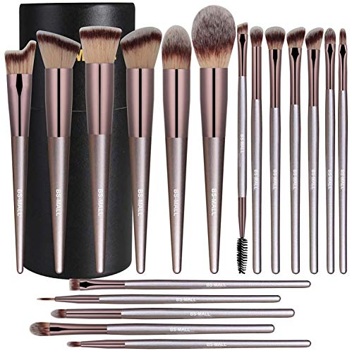 BS-MALL Makeup Brush Set 18 Pcs Premium Synthetic Foundation Powder Concealers Eye shadows Blush Makeup Brushes Champagne Gold Cosmetic Brushes with Black Paper Case