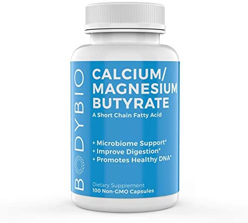 BodyBio Butyrate with Calcium & Magnesium - Supports Healthy Digestion, Gut & Microbiome - Leaky Gut Repair - Control Bloating - Healthy Inflammation Response - No Fillers or Additives - 100 Capsules