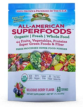 Garden Greens All-American Superfoods 44-Plant Supplement Powder, Protein, Fiber, Berry Flavor, 60 Servings Packaging May Vary