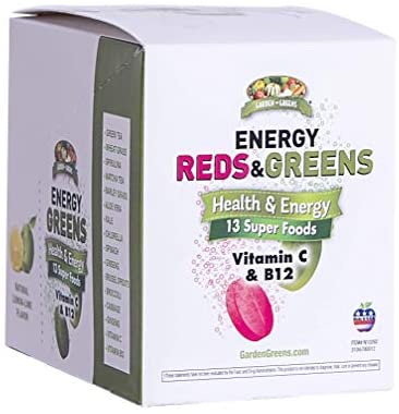 Garden Greens Energy Reds & Greens Superfood Effervescent Tablets, 13 Super Foods and Vitamin C & B12, Box of 6 10-Count Tubes (3 Greens & 3 Reds)