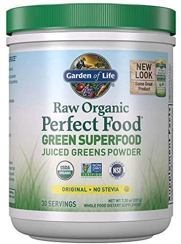 Garden of Life Raw Organic Perfect Food Green Superfood Juiced Greens Powder, Plant Based Dietary Supplement - Original Stevia-Free, 30 Servings (Packaging May Vary)