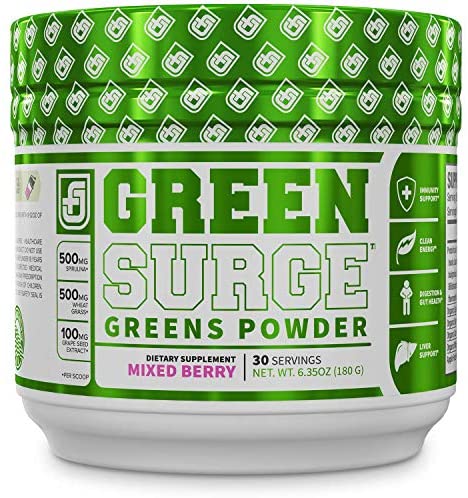 Green Surge Green Superfood Powder Supplement - Keto Friendly Greens Drink w/Spirulina, Wheat & Barley Grass - Green Tea Extract, Probiotics & Digestive Enzymes - Mixed Berry - 30sv