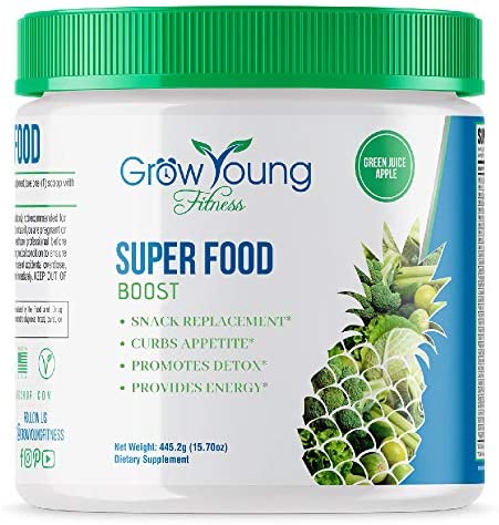 Grow Young Fitness - Super Food Weight Loss Boost - Snack Replacement - 30 Day Supply - 25 + Real Organic Detoxifying Super Foods - Delicious Apple Flavor Green Juice Powder