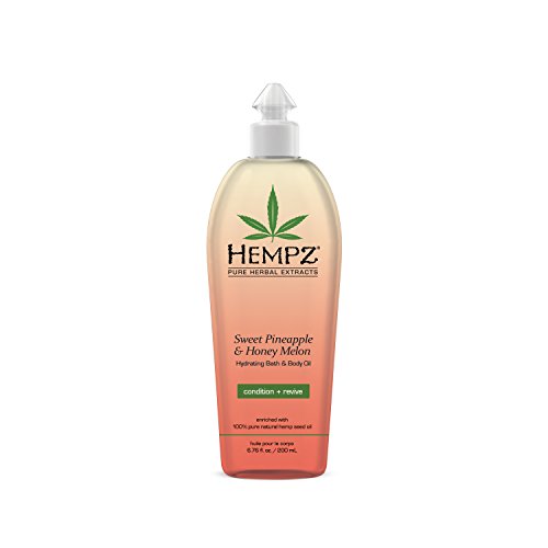 Hempz Hydrating Bath and Body Oil, Off Yellow, Sweet Pineapple/Honey Melon, 6.76 Fluid Ounce