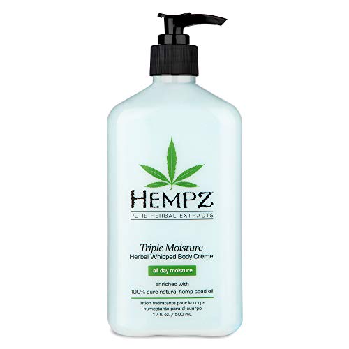 Hempz Natural Triple Moisture Herbal Whipped Body Cream with 100% Pure Hemp Seed Oil for 24-Hour Hydration - Moisturizing Vegan Skin Lotion with Yangu Oil, Peach and Grapefruit - Enriched Moisturizer