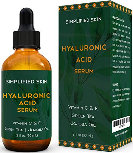 Hyaluronic Acid Serum for Face & Eyes (2 oz) with Vitamin C, E & Green Tea for Anti-Aging, Moisturizing, Antioxidant & Wrinkle Treatment. Best Hydrating Pure Facial Serum by Simplified Skin