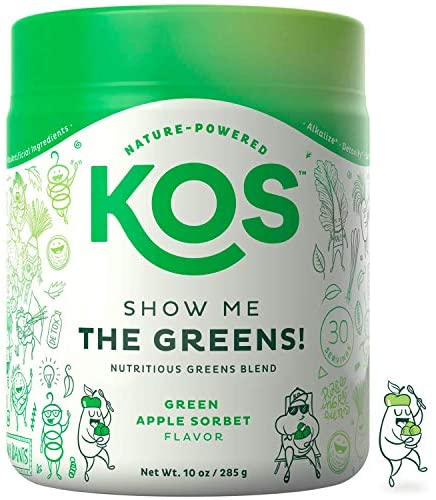 KOS Organic Greens Blend - Refreshing Green Apple Sorbet Flavor - Super Greens Powder - Immune Support, Aides Digestion, Alkalizing Formula - Spirulina, Wheatgrass, Chlorella - 30 Servings