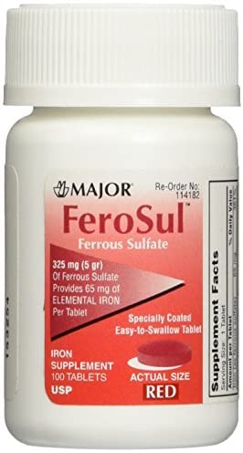 Major FeroSul Ferrous Sulfate 325mg, 100 Iron Supplement Tablets each (Value Pack of 3)