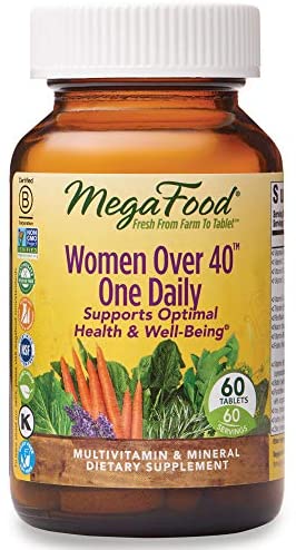 MegaFood, Women Over 40 One Daily, Daily Multivitamin and Mineral Dietary Supplement with Vitamins C, D, Folate, Biotin and Iron, Non-GMO, Vegetarian, 60 Tablets (60 Servings) (FFP)