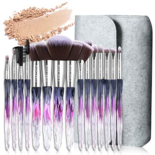 Modelones 15 PCs Makeup Brushes, Acrylic Handle Series Professional Premium Synthetic Cosmetic Brushes for Blending Foundation Powder Blush Concealers Highlighter Eye Shadows Brushes Kit