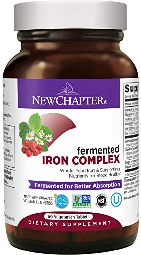 New Chapter Iron Supplement, Fermented Iron Complex (Formerly Iron Food Complex) with Organic Whole-Food Ingredients + Promotes Healthy Iron Levels + Non-Constipating - 60ct (Packaging May Vary)