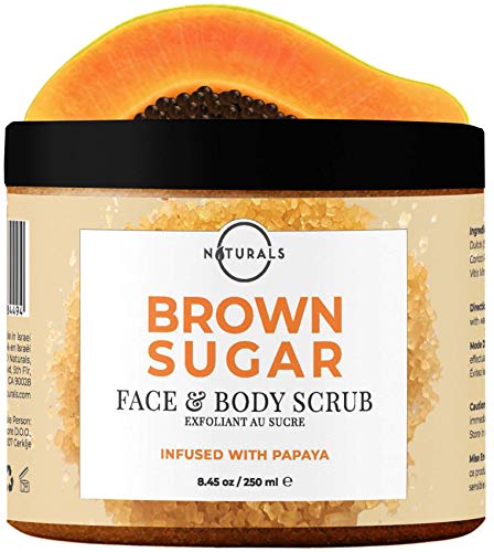 O Naturals Exfoliating Boost Brightening & Lightening Skin Papaya Brown Sugar Scrub for Face & Body Anti Cellulite Remove Dark Spot Age Spots Acne Stretch Marks Moisturizing Hydrating Men, Women 8.4oz