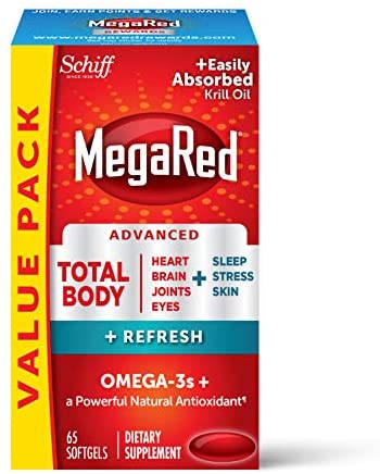 Omega-3 Blend Total Body + Refresh 500mg Softgels, MegaRed (65 count in a bottle), Easily Absorbed Krill Oil, To Support Your Heart, Joints, Brain & Eyes