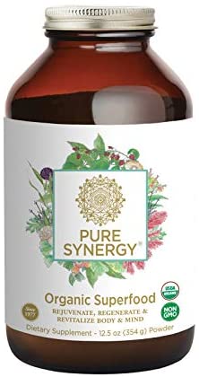 Pure Synergy USDA Organic Green Superfood (12.5 oz Powder) 60+ Greens, Veggies, Herbs for Energy & Wellness