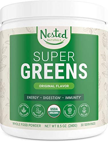 Super Greens | #1 Green Superfood Powder | 100% USDA Organic Non-GMO Vegan Supplement | 30 Servings | 20+ Whole Foods (Spirulina, Wheat Grass, Barley), Probiotics, Fiber & Enzymes (Original)