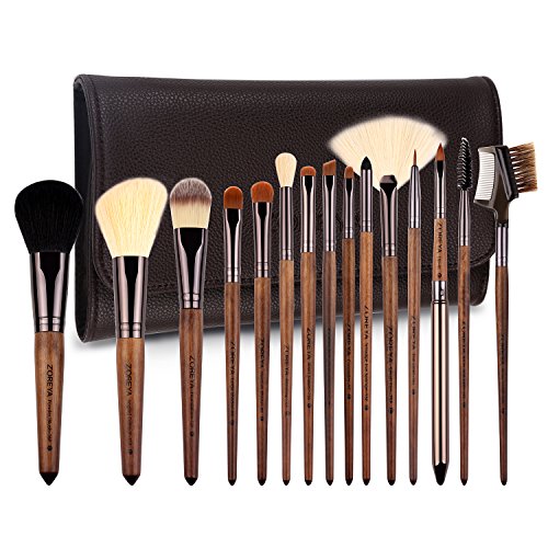 ZOREYA Makeup Brush Set,15pcs Unique Walnut Makeup Brushes with Nobility,Professional Premium Synthetic Foundation Powder Concealers Eye Shadows Makeup brushes Set with Perfect Vegan Leather Bag