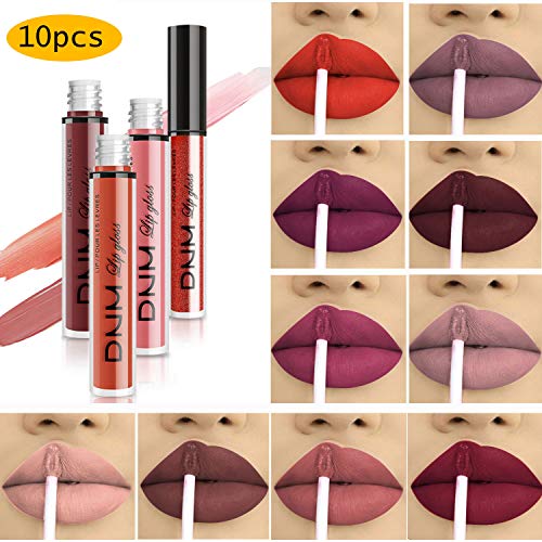 10pcs/Set Makeup Matte Lipstick Lip Kit, Velvety Liquid Lipstick Waterproof Long Lasting Durable Nude Lip Gloss Beauty Cosmetics Set