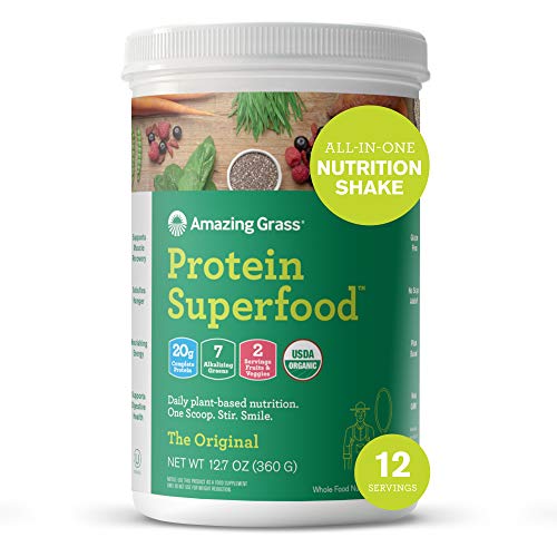 Amazing Grass Protein Superfood: Vegan Protein Powder, All in One Nutrition Shake, Unflavored, 12 Servings