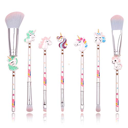 Cute Unicorn Makeup Brush Set-7pcs Fairy Cosmetic Brushes With Metallic Handle for Eyebrow,Eye Shadow,Foundation, Blending and Lips, Great Gift for Sister Girlfriend