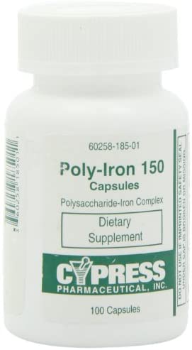 Dietary Supplement - Poly Iron Capsules 150 mg (100 caps per bottle) by Cypress Pharmaceutical #185-01 (1 Bottle of 100 Caps)