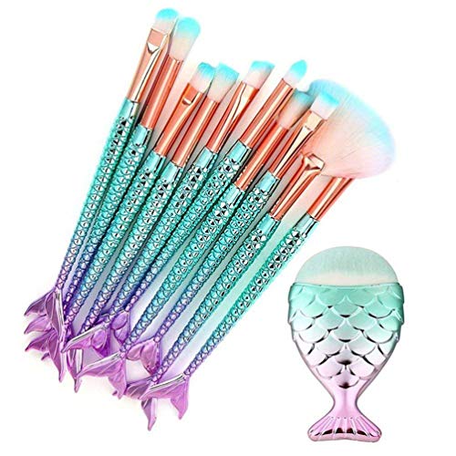 MISS OCEAN 11pcs Makeup Brushes Set 3D Mermaid Makeup Brush eyeshadow brushes Cosmetic Brushes Eyeshadow Eyeliner Blush Concealer Professional