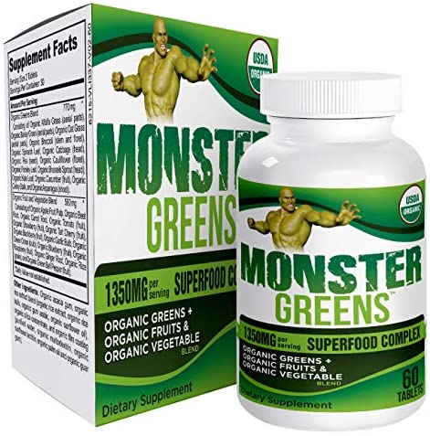 Monster-Greens: Organic Superfood/Greens Supplement Pills - Healthy Greens - 60 Tablets