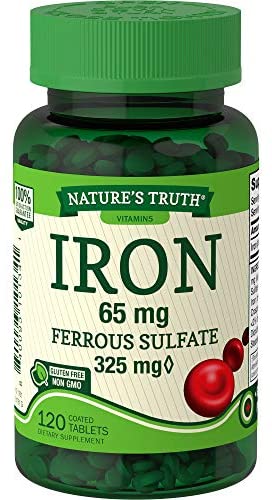 Nature's Truth Ferrous Sulfate Iron 65 mg Supplements, 120 Count