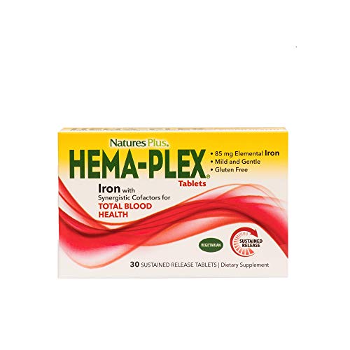 NaturesPlus Hema-Plex, Sustained Release (3 Pack) - 85 mg Elemental Iron, 30 Vegetarian Tablets - Iron, Vitamin C Supplement For Total Blood Health - Gluten-Free - 90 Total Servings