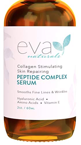 Peptide Complex Serum by Eva Naturals (2 oz) - Best Anti-Aging Face Serum Reduces Wrinkles and Boosts Collagen - Heals and Repairs Skin while Improving Tone and Texture - Hyaluronic Acid & Vitamin E