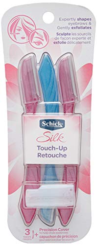 Schick Silk Touch-Up Multipurpose Exfoliating Dermaplaning Tool, Eyebrow Razor, and Facial Razor with Precision Cover, 3 Count