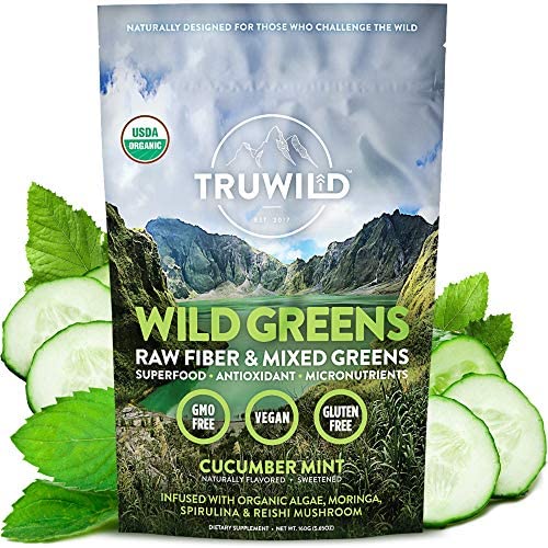 TRUWILD WILD GREENS Certified Organic Green Superfood Adaptogen Powder - 22+ Amazing Organic Foods - Reishi, Ashwagandha, Maca, Moringa, Wheatgrass, Bitter Melon - with Immune Support & Natural Flavor