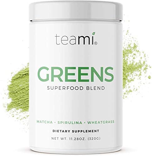 Teami Green Superfood Powder - 32 Servings of Super Greens Powder - 16 Vegan Super Green Non-GMO Mixed Veggie Ingredients, Including Spirulina, Chlorella, Wheatgrass, Spinach, Kale, and Acai