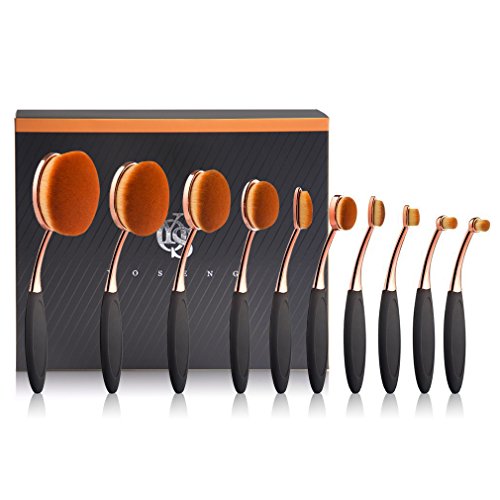 Yoseng Makeup Brushes Set 10Pcs Professional Oval Toothbrush Foundation Contour Powder Blush Conceler Eyeliner Blending Brush New Fashionable Super Soft Cosmetic Brushes Tool Set with Box(Rose Gold)