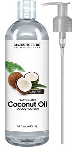 Majestic Pure Fractionated Coconut Oil, For Aromatherapy Relaxing Massage, Carrier Oil for Diluting Essential Oils, Hair & Skin Care Benefits, Moisturizer & Softener - 16 Ounces (Packaging May Vary)