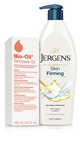 Bio-Oil Skincare Oil (4.2 oz), Body Oil for Scars & Stretchmarks, Non-Greasy Serum + Jergens Skin Firming & Toning Body Moisturizer (16.8 oz), Dry Skin Body Lotion, Mother's Day Skincare Gift Set