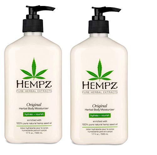 Hempz Original, Natural Hemp Seed Oil Body Moisturizer with Shea Butter and Ginseng, 17 Fl Oz, 2 Pack Bundle - Pure Herbal Skin Lotion for Dryness - Nourishing Vegan Body Cream in Floral and Banana