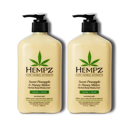 Hempz Sweet Pineapple & Honey Melon Moisturizing Skin Lotion, Natural Hemp Seed Herbal Body Moisturizer with Jojoba, Natural Extracts, Vitamin A and E, 17 oz, 2 Pack Bundle