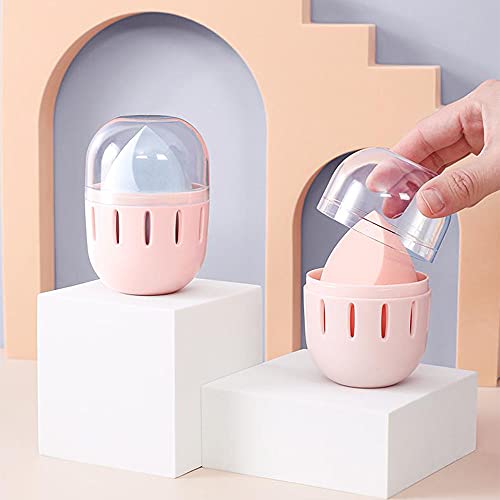 LINFIDITE Makeup Sponge Holder Beauty Cosmetic Egg Sponge Organizer Case Container Stand Dust free with Clear Lid for Girls Women Wife in Handbags Travel Luggage Pink Durable Washable Reusable,Pink