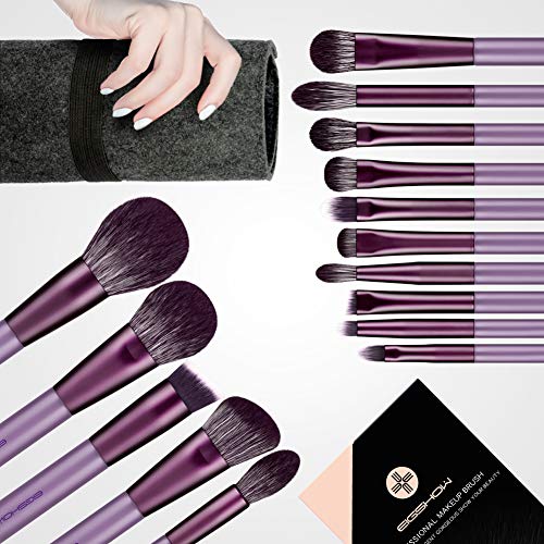 Makeup Brush Set, EIGSHOW Professional Makeup Brushes Kit Foundation Powder Concealers Eye Shadows Makeup 15 Piece for Eye Face Liquid Cream Cosmetics Brushes Kit (Purple)