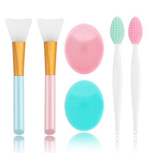 Silicone Face Scrubber, 2pcs Exfoliating Lip Brush, 2pcs Face Cleansing Brush,2pcs Silicone Face Mask Brush Exfoliator Blackhead Skin Care Tool