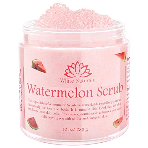 Watermelon Scrub, Exfoliating Bath Body Scrub, Gently Exfoliating Face Scrub for Women with Dead Sea Salt, Shea Butter, Vitamin E and Organic Oils, Cleansing and Nourishing Properties, 10 oz